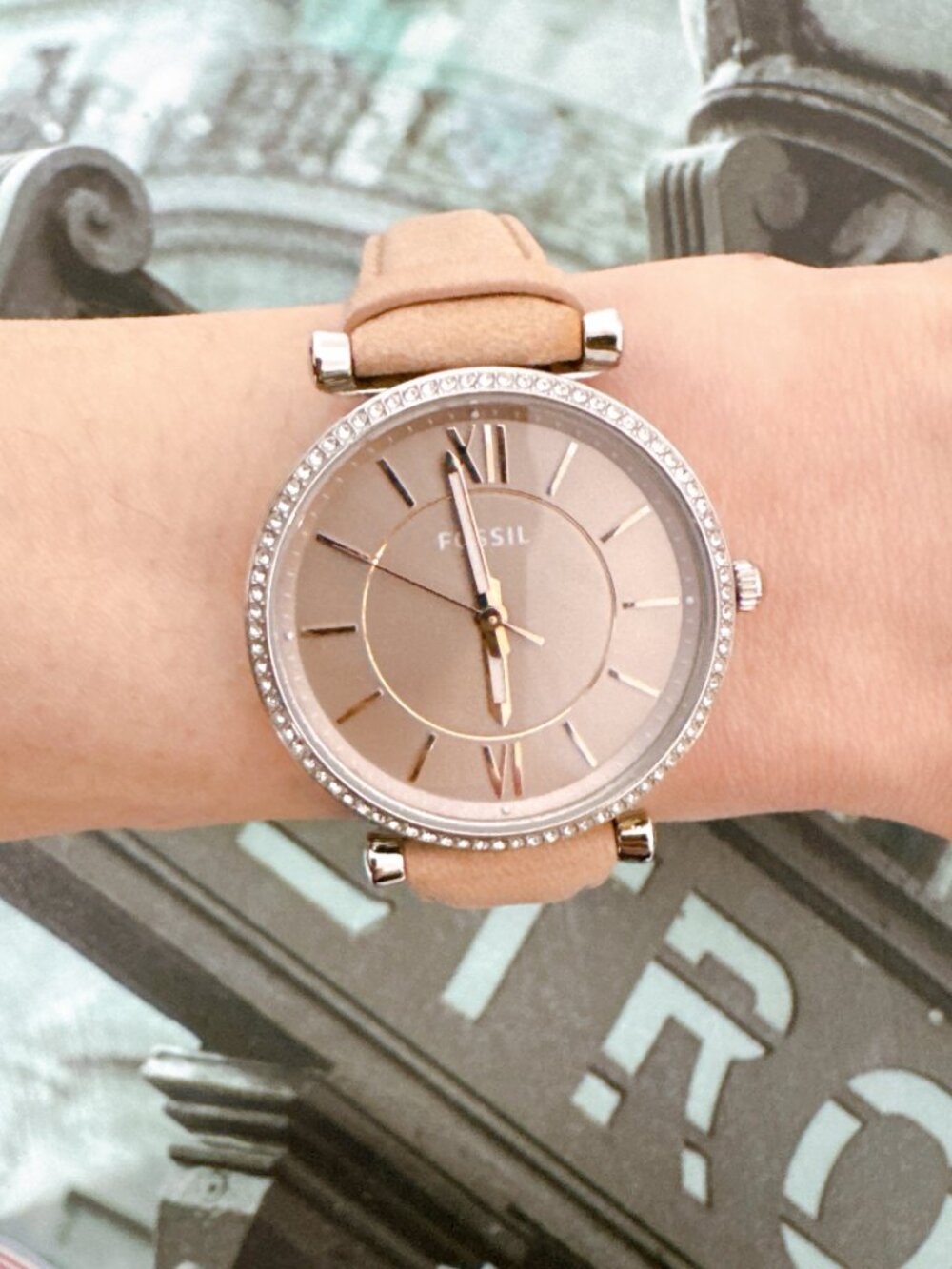 Fossil ES4343 Carlie Three-Hand Sand Quartz Diamond Accents